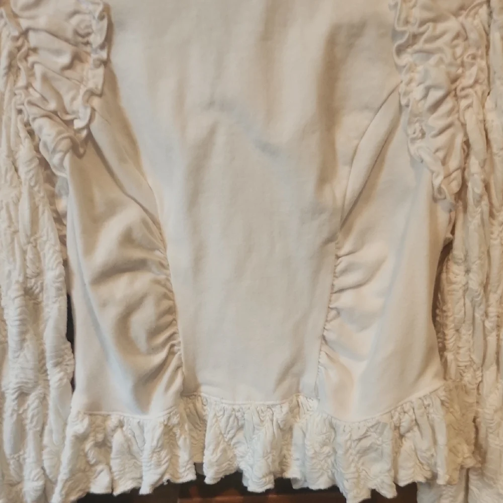 Free People Cream Long Sleeve Ruffle Blouse